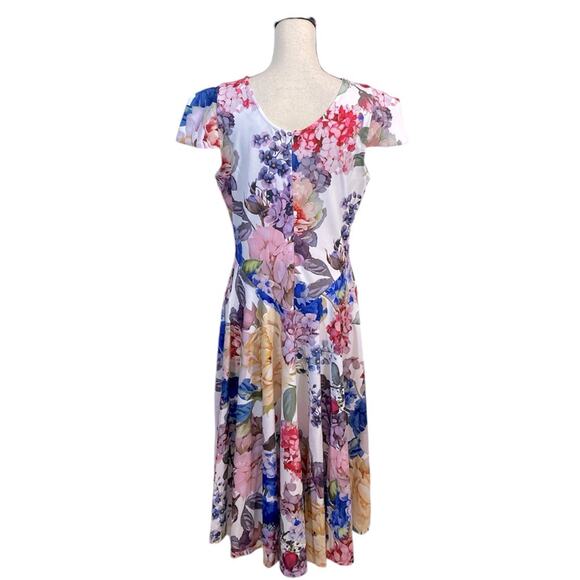 Marc Bouwer Floral Fit and Flare Cap Sleeve Dress Size Large - Picture 2 of 8